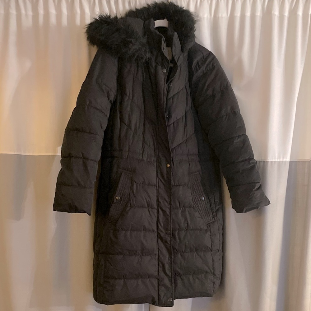 Black Long Puffer coat with Fur Hood